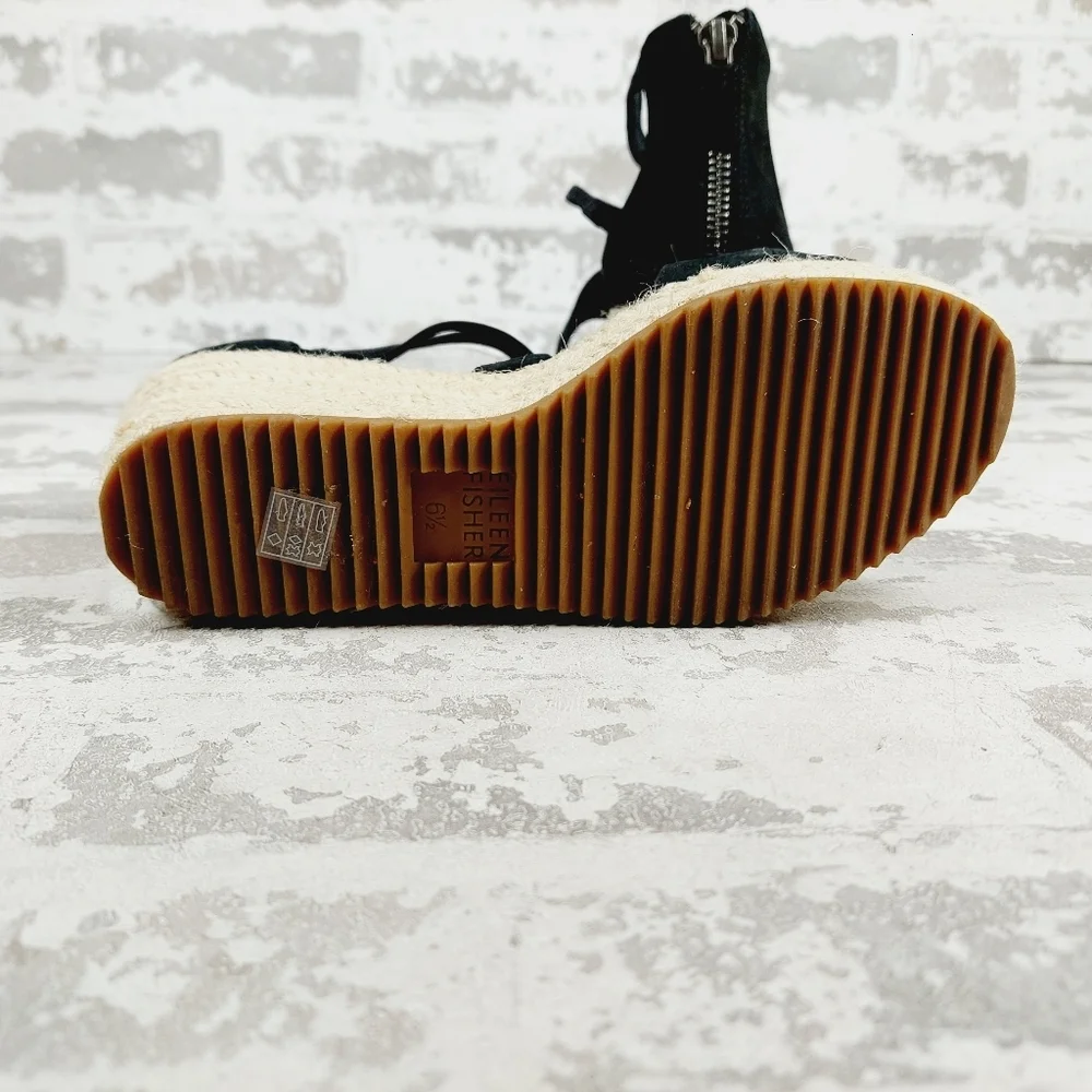 New Eileen Fisher Wanda Black Suede Espadrille W1063